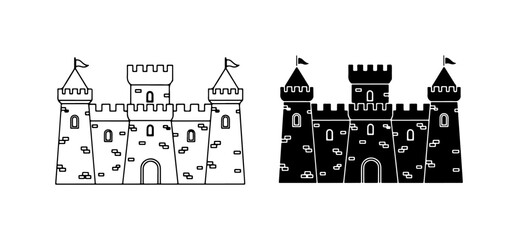 Castle Icons, Medieval Fortress Vector Art, Fantasy Kingdom Building Graphics, Royal Palace Symbols © Niloy