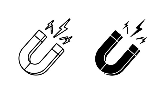 U-Shaped Magnet Icons, Attraction Symbol, Magnetic Force Vector Graphics, Science Concept