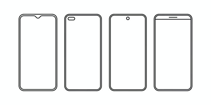 Set of modern smartphone screen designs with different front camera cutouts
