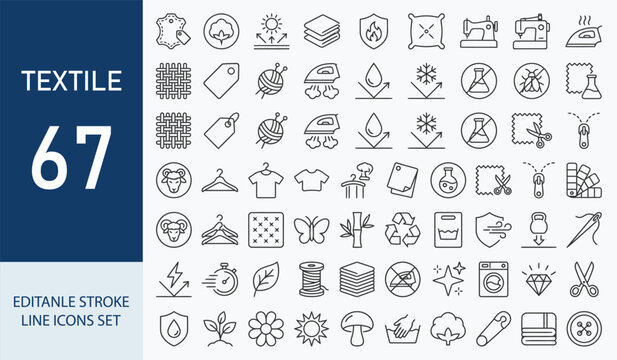 Textile and Fabric feather icon set. Editable line icons. Vector illustration.