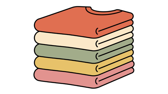 Stack of neatly folded colorful t-shirts and sweaters for laundry or storage.