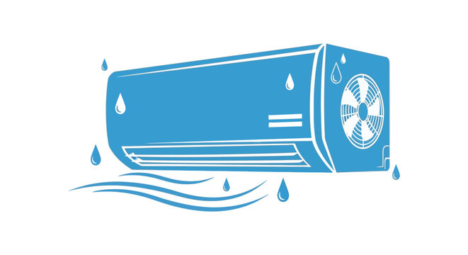 Wall mounted air conditioner with water droplets blue silhouette