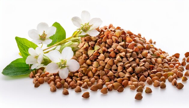 Buckwheat Grains And Blossoms Isolated On A Transparent Background Highlighting Their Natural Texture And Arrangement Buckwheat Isolated On Transparent Background
