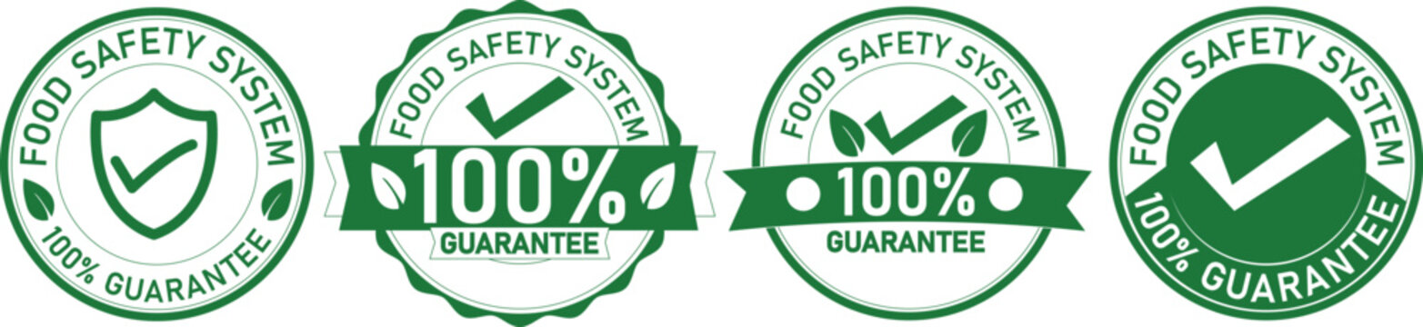 Food Safety Certification Badge Collection, Safe Food Quality Guarantee Label Vector Set