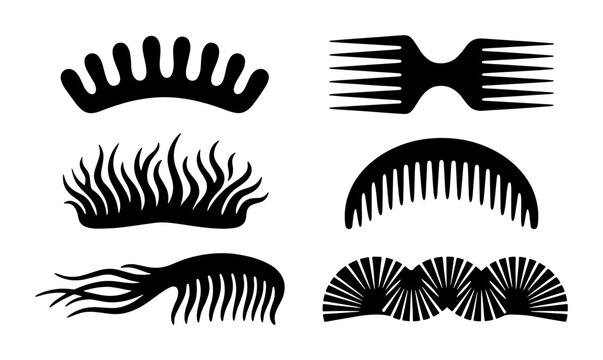 Diverse Black Hair Combs & Styling Tools, Afro Pick & Wide Tooth Comb Vector Icons for Hair Care & Beauty
