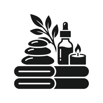 Spa treatment relaxation icon with zen stones and massage oil