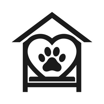 Animal shelter and pet care icon with paw print heart
