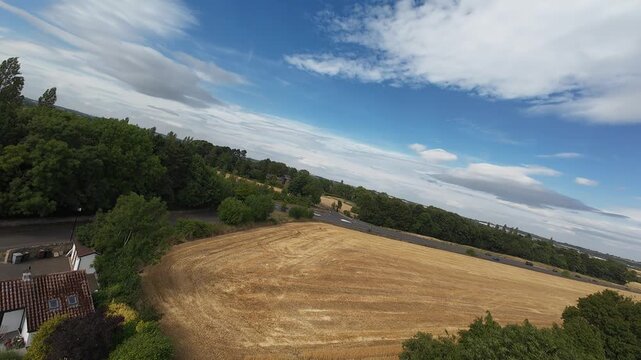 hover view of A road in yorkshire, wheat field