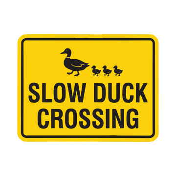 Slow duck crossing warning sign with duck family illustration