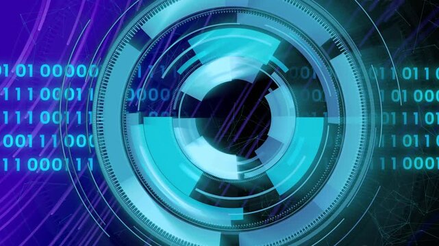 Rotating Digital Binary Code Interface with Futuristic Geometric Shapes