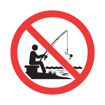 No fishing sign with person and fishing rod icon