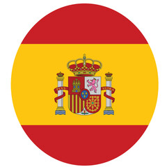 Obraz premium Spain Circle Logo Vector Design, Spain flag vector illustration in a circular badge design. Spanish national colors emblem isolated on a white background. Perfect for travel icons