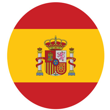 Spain Circle Logo Vector Design, Spain flag vector illustration in a circular badge design. Spanish national colors emblem isolated on a white background. Perfect for travel icons