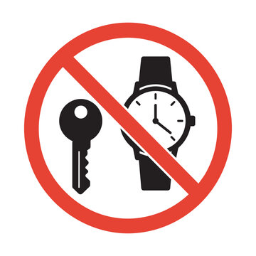 Prohibited key and wristwatch icon with red circle