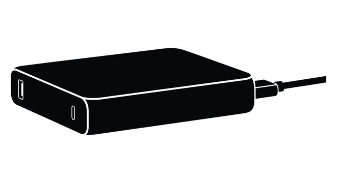 External hard drive with cable black silhouette