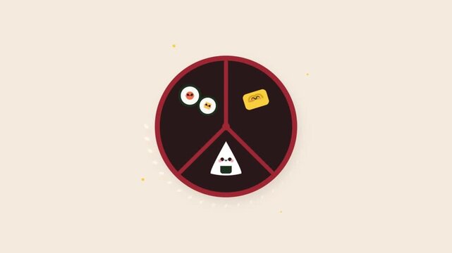 Loading Cute Illustration of a Divided Plate Featuring Simple Food Icons for Nutrition Concepts