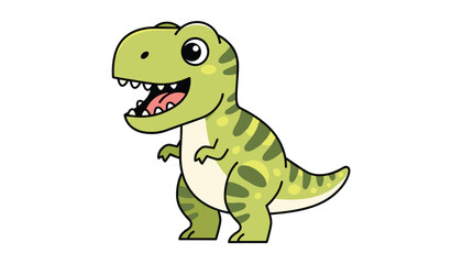 Fototapeta premium Cute green cartoon tyrannosaurus rex with a friendly smile on a clean white background for children and educational design.