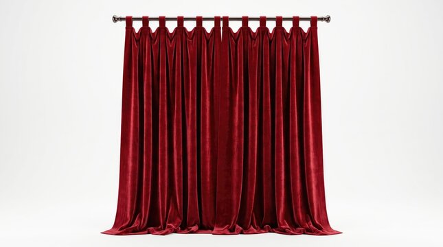 Red velvet curtain on a rod, isolated on white background Png