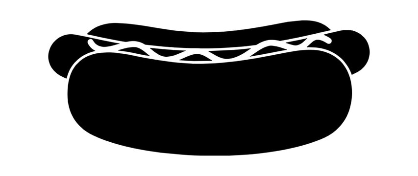 Black silhouette icon of a hot dog snack with mustard on top isolated on transparent background, Vector