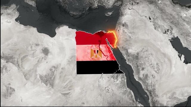 Egypt Map Animation with Glowing Border Flag Overlay, Pyramids Sphinx, Mummy 4K Cinematic Background