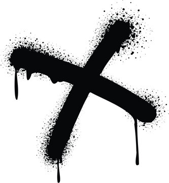 Cross symbol graffiti black spray, grunge ink element. Spraypaint messy stroke street art print isolated vector, black ink spray grunge line cool sticker or paint dirty splash wall graffiti