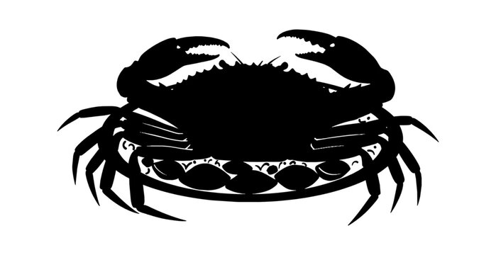 Black silhouette icon of a crab with large claws for marine life and seafood design projects isolated on transparent background, Vector