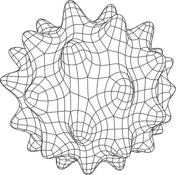 Grid cell wire frame or geometric mesh figure. Cyber wireframe vector cell, low poly mesh shape with spikes or digital polygonal wire line sphere. Virtual structure or form 3d visualization model