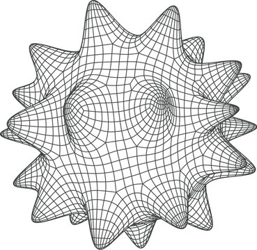 Cell grid frame, wireframe mesh shape or figure. Futuristic dimensional grid vector abstract figure, cyber 3d lattice frame cell or digital polygonal wire line shape with spikes model visualization
