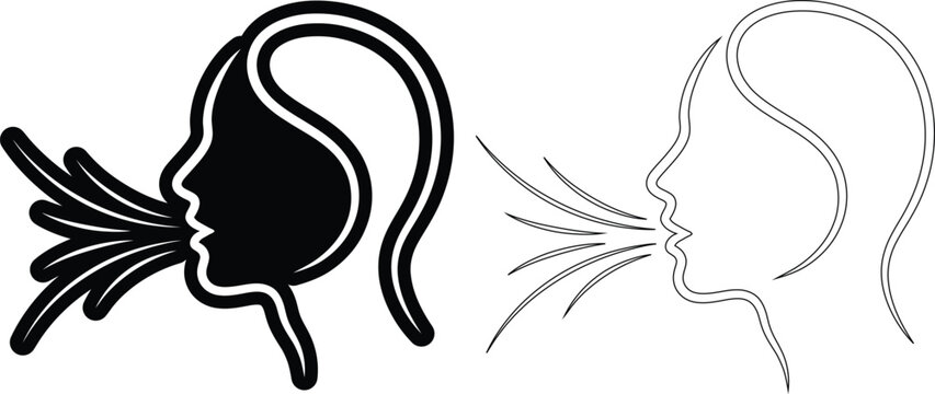 Cough and breathing symptoms icon set featuring a human profile exhaling air breathing respiratory silhouette illustration infection clinical pictogram
