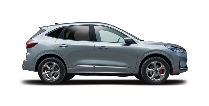 Silver Ford Kuga ST-Line SUV - Modern Compact Crossover Family Car Side Profile Isolated on White Background