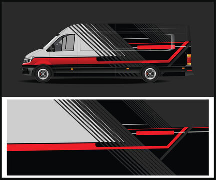 Modern Van Wrap Design with Stripes and Graphics