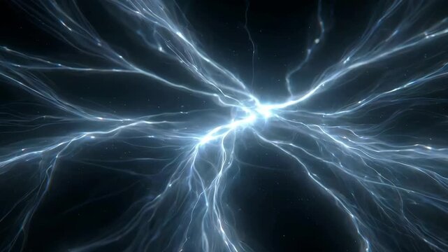 Glowing energy lines forming an abstract luminous web on a dark background, expressing a concept of cosmic connectivity