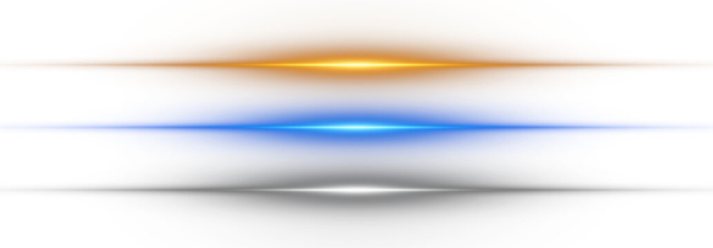 Abstract Horizontal Lens Flare Light Effect on Transparent Background. Vector lights lines on png.