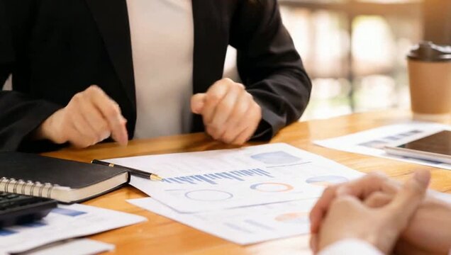 Businesswoman Reviewing Financial Graphs at Ofice