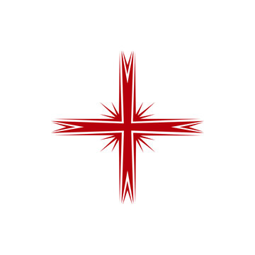 Christian crucifixes of catholic religion isolated red cross. Vector orthodox, lutheran or anglican church symbol