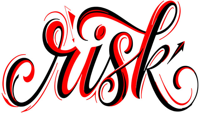 Risk word typography lettering with arrows in red and black colors isolated on transparent background abstract vector illustration 
