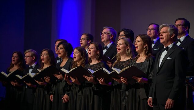 Choir Performs Outdoors During Golden Hour, Singing Songs With Sheet Music in Hand