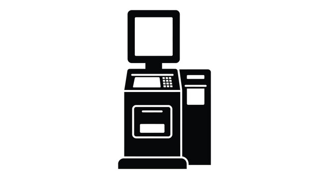 Automated teller machine with monitor and card reader black silhouette atm