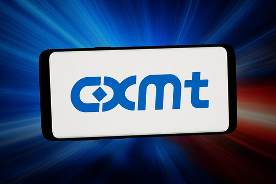 Stuttgart, Germany - 07-10-2026: In this photo illustration, the logo of company ChangXin Memory Technologies (CXMT) is displayed on a smartphone in front of abstract background on computer screen.
