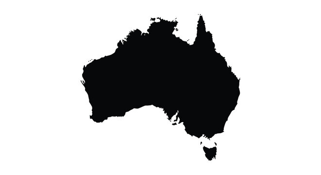 Australia continent shape in black silhouette against a white background silhouette