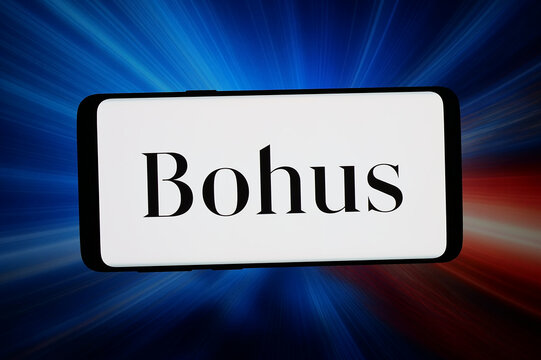 Stuttgart, Germany - 07-10-2026: In this photo illustration, the logo of Norwegian furniture company Bohus ASA is displayed on a smartphone in front of abstract background on computer screen.