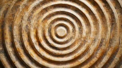 Fototapeta premium Close-up of concentric circles carved in aged stone, showing texture and depth.