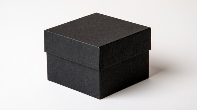 Small black box rests on a plain white surface.