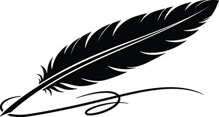 Elegant black quill feather vector illustration designed for classic writing and artistic calligraphy project creative assets © Meow
