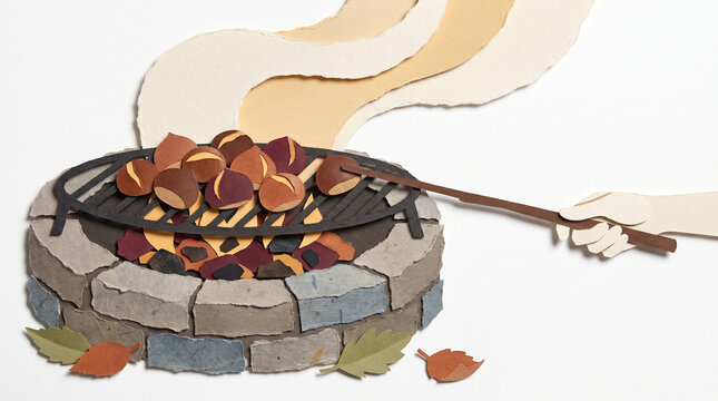 Fire pit with chestnuts being roasted in autumn ambiance  