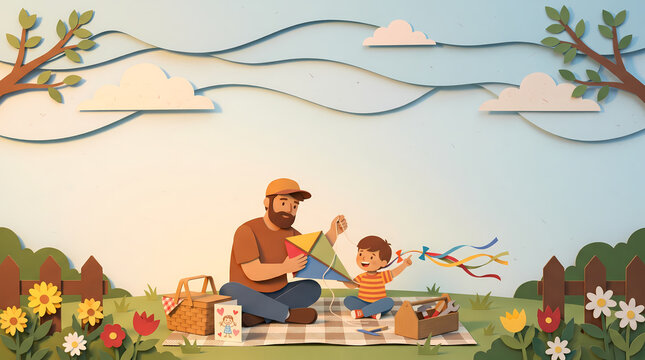 Father And Child Making Kite For Fathers Day