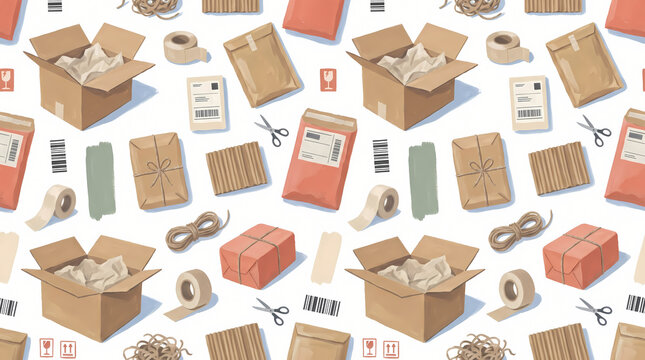Gouache E Commerce Parcel Packaging Pattern