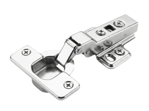 Metal furniture cabinet hinge for kitchen cupboard doors isolated on transparent background