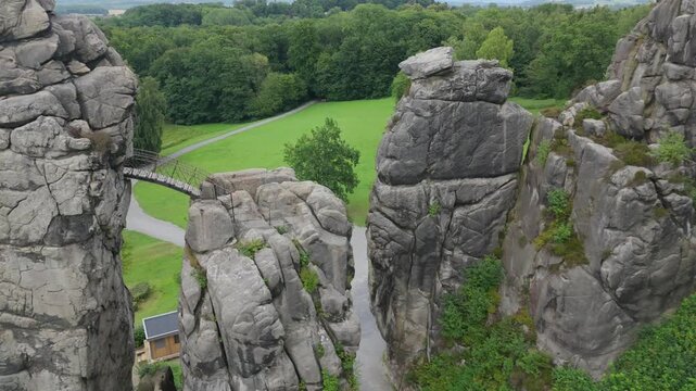 Externsteine Rock Arch Detail Aerial Close Up