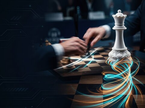 Player making a move on chessboard with glowing effects during Chess Day  
